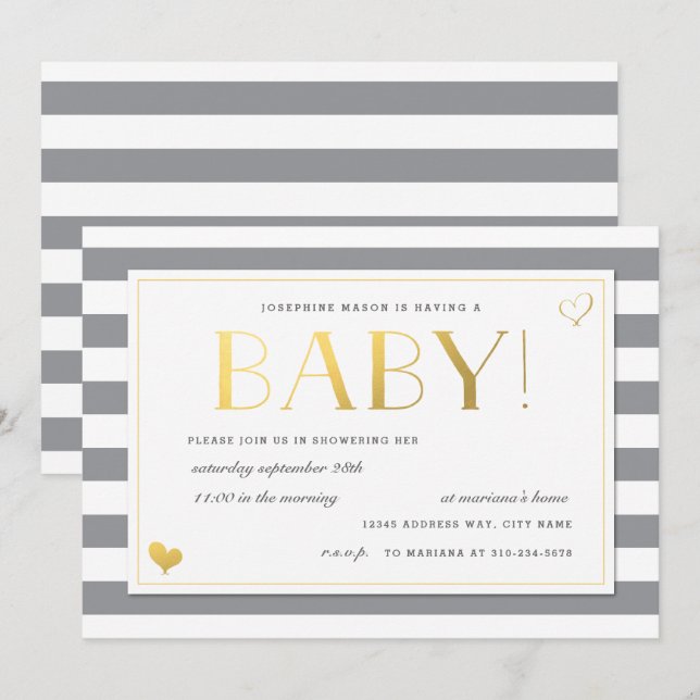 Invitation Baby shower de révélation de genre en Gris & Faux  (Devant / Derrière)