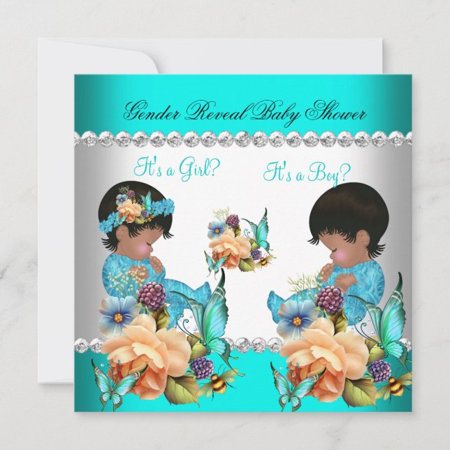 Invitation Baby shower de révélation de genre Fleurs bleues T (Devant)
