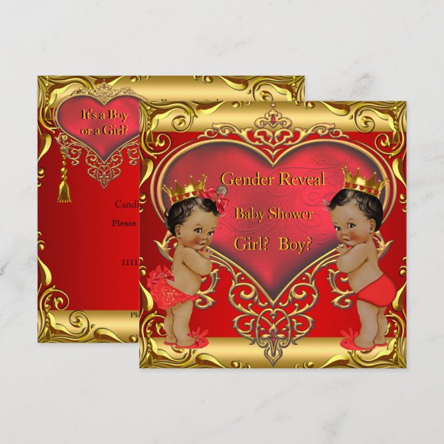 Invitation Baby shower de révélation de genre Garçon fille ro (Devant / Derrière)