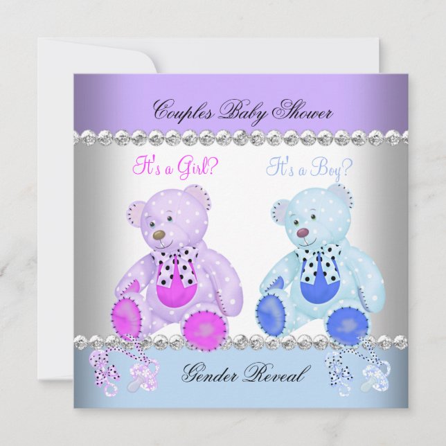 Invitation Baby shower de révélation de genre Nounours bleu p (Devant)