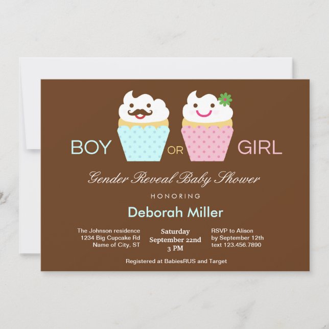 Invitation Baby shower de révélation de genre pour les gâteau (Devant)