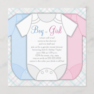 Invitation Baby shower de révélation de genre rose et bleu