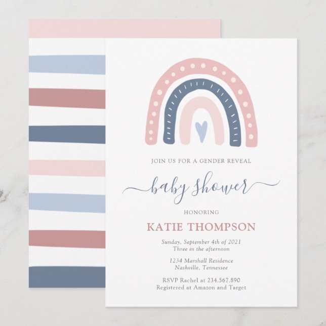 Invitation Baby shower de révélation de genre rose et bleu ar (Devant / Derrière)