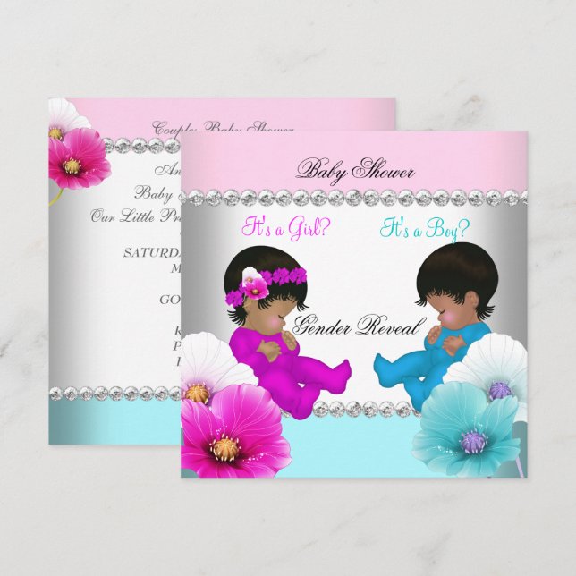 Invitation Baby shower de révélation de genre Rose Turquoise  (Devant / Derrière)