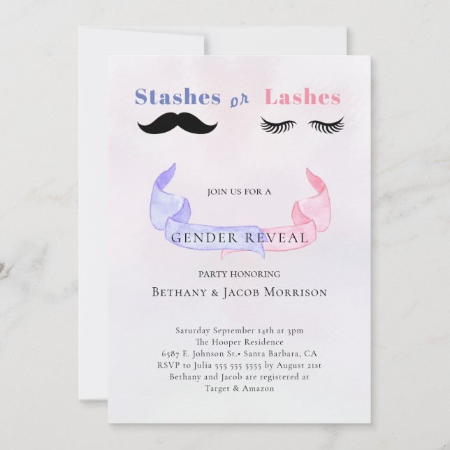 Invitation Baby shower de révélation de genre Stashes ou Lash (Devant)