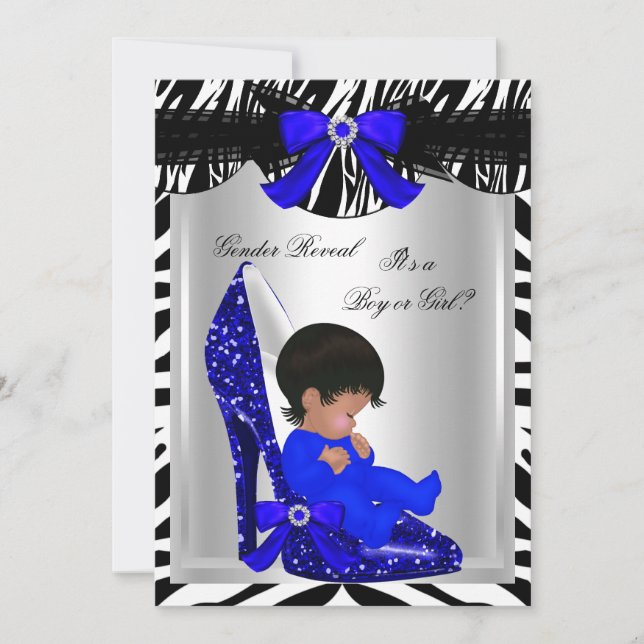 Invitation Baby shower de révélation de genre Zebra Blue Baby (Devant)