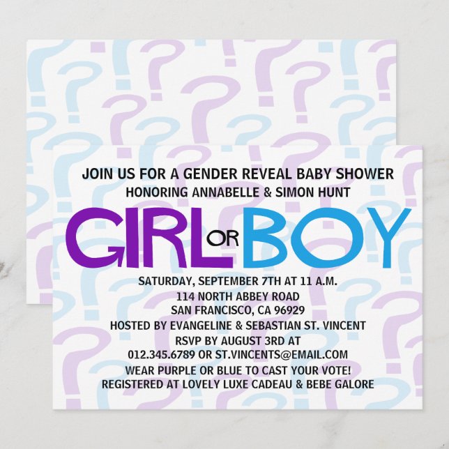 Invitation Baby shower de révélation de l'égalité entre les s (Devant / Derrière)