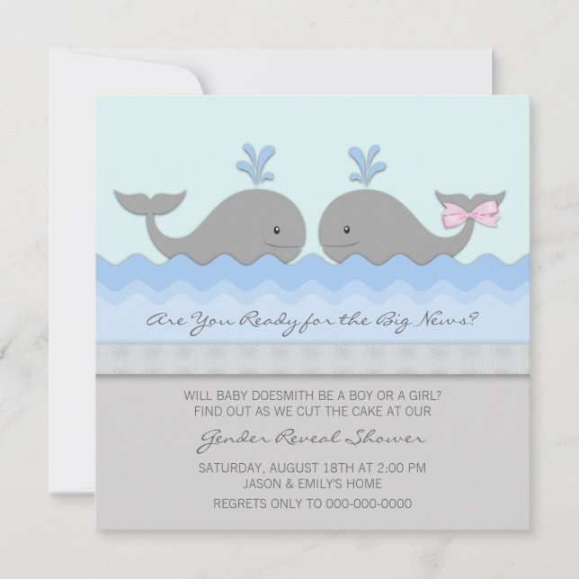Invitation Baby shower de révélation de sexe baleine (Devant)