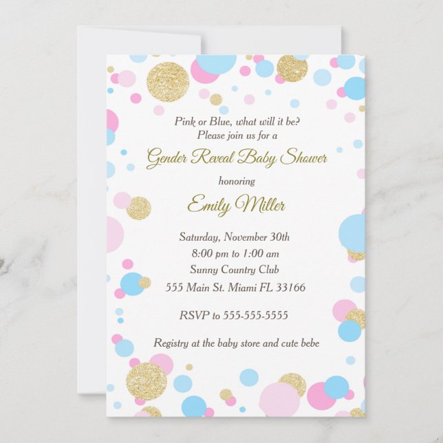 Invitation Baby shower de révélation de sexe rose bleu Invita (Devant)