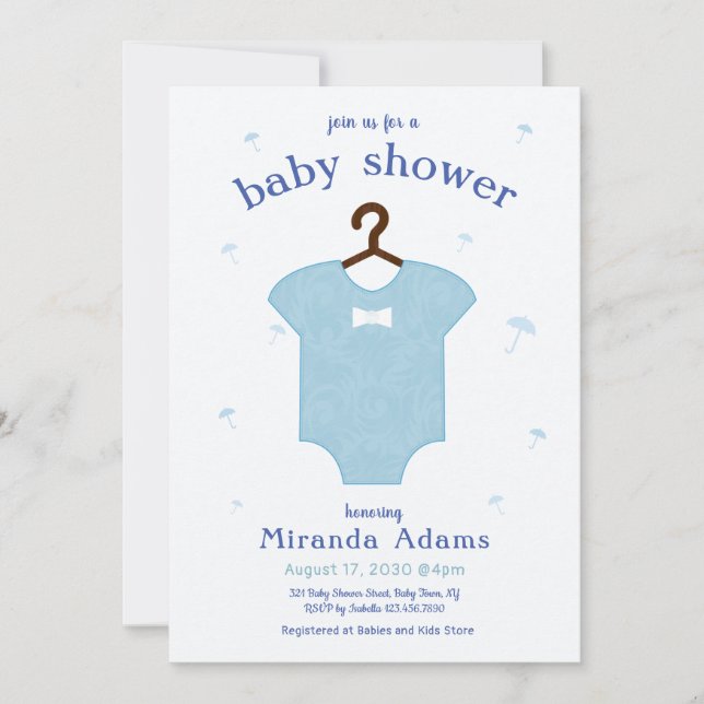 Invitation Baby shower de robe de garçon bleu (Devant)