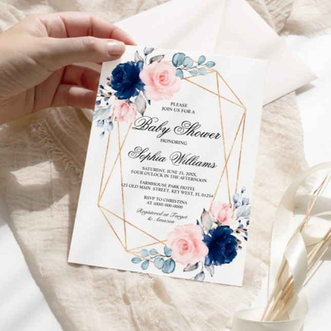 Invitation Baby shower de Rose bleu bleu bleu marine (Créateur téléchargé)