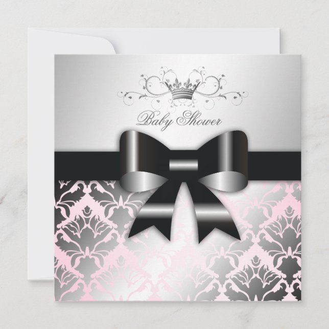 Invitation baby shower de rose d'arc de noir du miroitement (Devant)