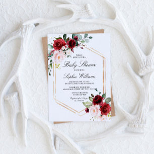 Invitation Baby shower de roses roses bleues et bordeaux