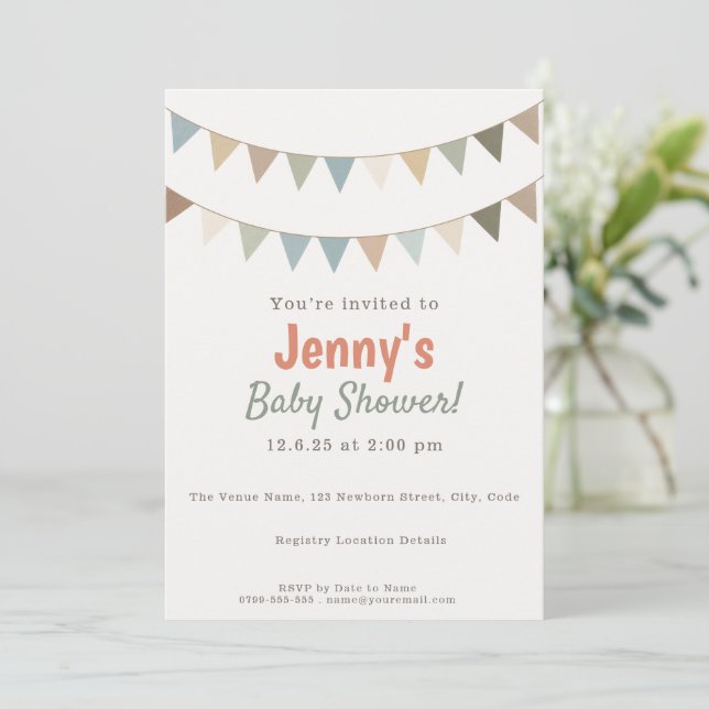 Invitation Baby shower de rouille en terracotta et Sage Green (Debout devant)