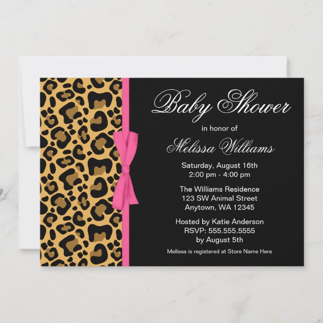 Invitation Baby shower de ruban imprimé Leopard Motif rose (Devant)