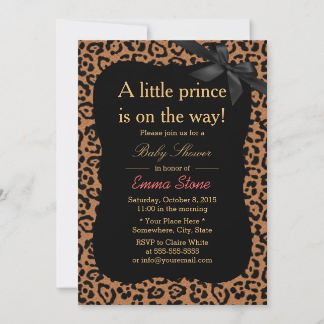 Invitation Baby shower de ruban noir Empreinte de léopard chi (Devant)