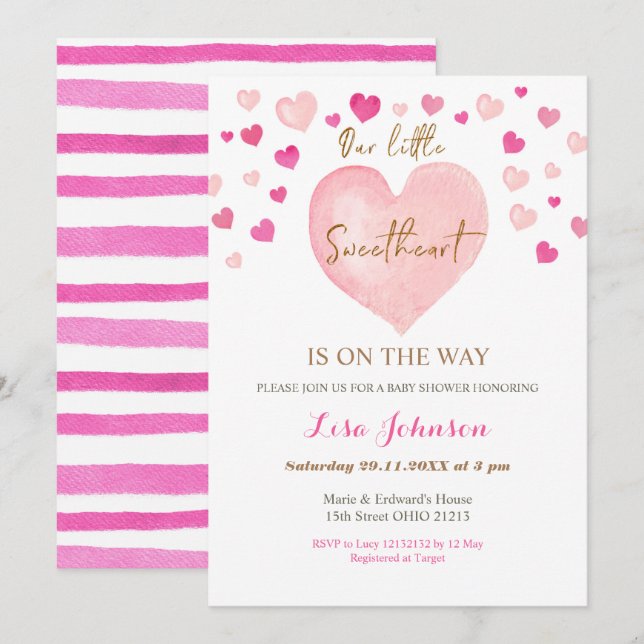 Invitation Baby shower de Saint-Valentin au coeur rose (Devant / Derrière)