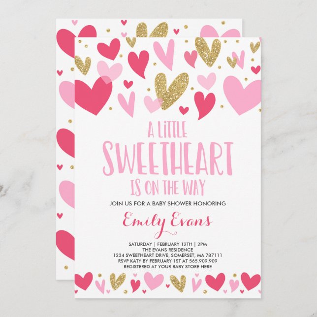 Invitation Baby shower de Saint-Valentin Bébé (Devant / Derrière)