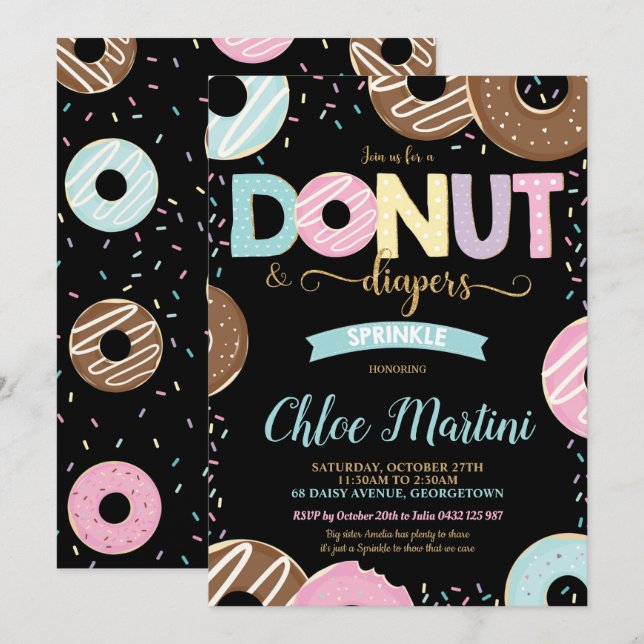 Invitation Baby shower de saupoudrage pour bébés Donut and Di (Devant / Derrière)