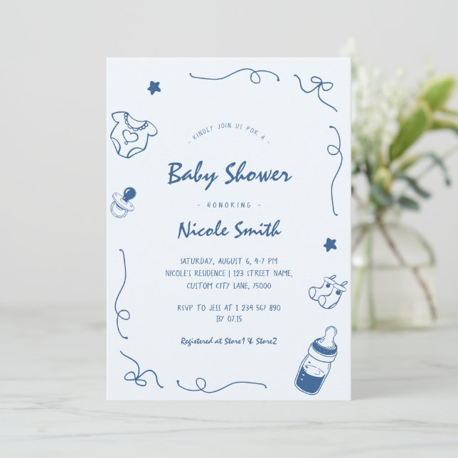 Invitation Baby shower de scribble de Doodle tiré à la main (Debout devant)