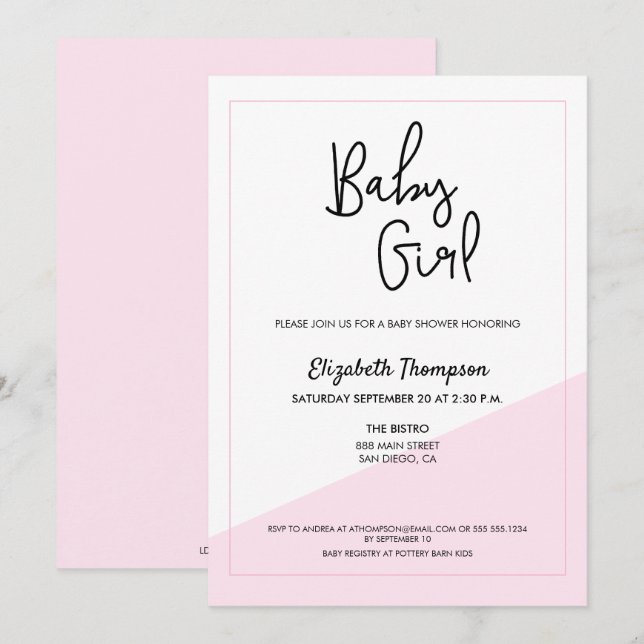 Invitation Baby shower de script de bébé bleu simple et moder (Devant / Derrière)