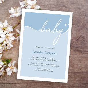 Invitation Baby shower de script de calligraphie bleu moderne