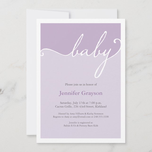 Invitation Baby shower de script de calligraphie de lavande m (Devant)