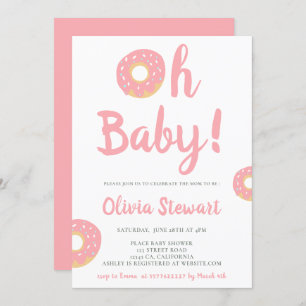 Invitation baby shower de script de donut rose pâle