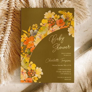 Invitation Baby shower de script de fleurs jaunes boho d'auto