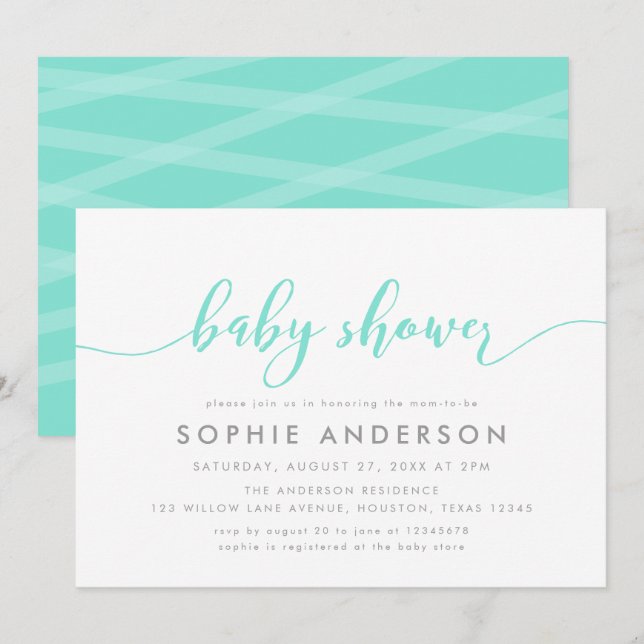 Invitation Baby shower de script de relaxation de la menthe (Devant / Derrière)
