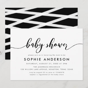 Invitation Baby shower de script de relaxation noir et blanc