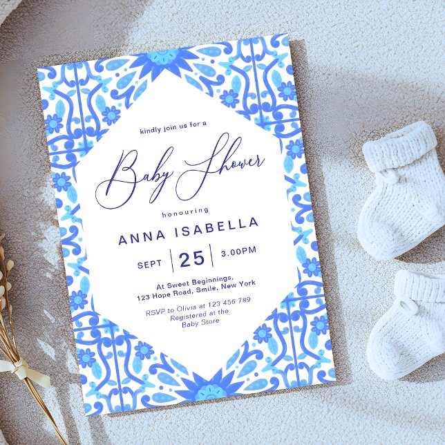 Invitation Baby shower de script de tuiles bleues d'inspirati (Créateur téléchargé)