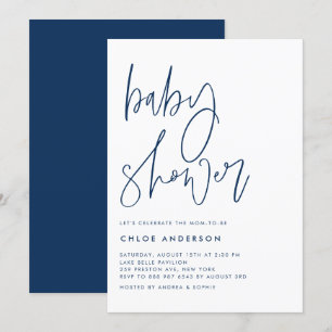 Invitation Baby shower de script manuscrit bleu marine