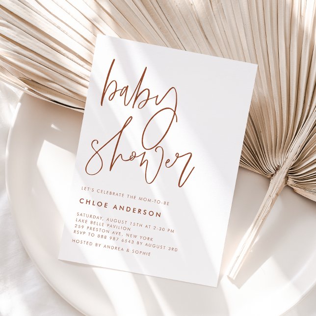 Invitation Baby shower de script manuscrit Boho Terracotta (Créateur téléchargé)