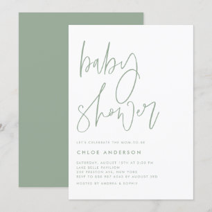 Invitation Baby shower de script manuscrit Sage Green