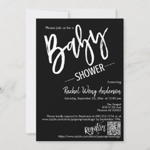 Invitation Baby shower de script minimal moderne QR Code phot