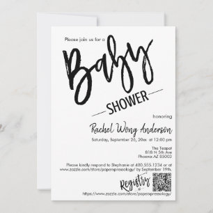 Invitation Baby shower de script minimaliste moderne QR Code