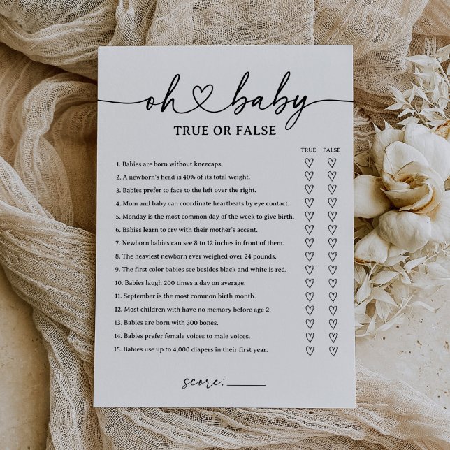 Invitation Baby shower de script moderne Jeu vrai ou faux (Créateur téléchargé)