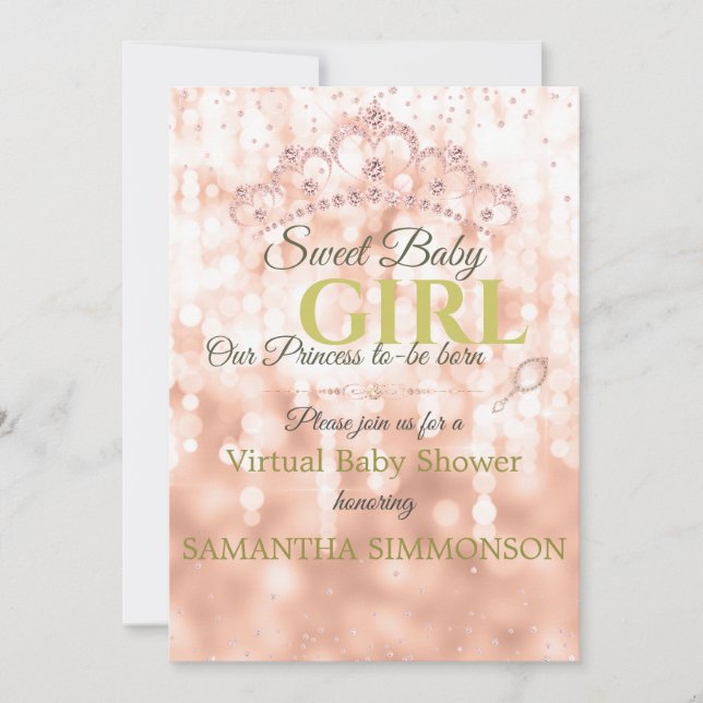 Invitation Baby shower de script or Rose de diamants rose vie (Devant)