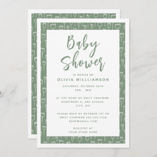 Invitation Baby shower de script vert Sage moderne