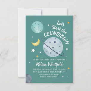 Invitation Baby shower de scripts d'aquarelle spatiale Planèt