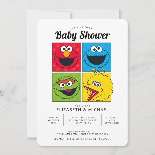 Invitation Baby shower de Sesame Street Pals (Devant)