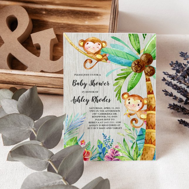 Invitation Baby shower de singe de la forêt tropicale des plu (Créateur téléchargé)
