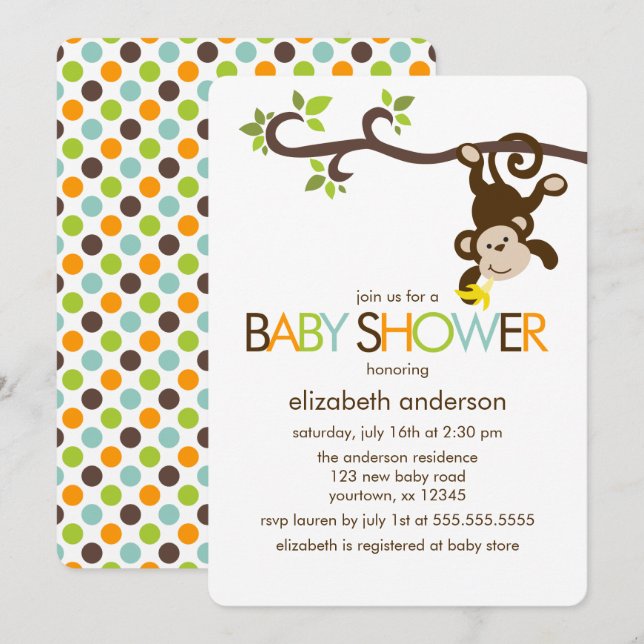 Invitation Baby shower de singe joueur (Devant / Derrière)