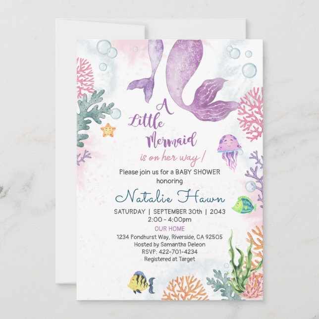 Invitation Baby shower de sirène (Devant)