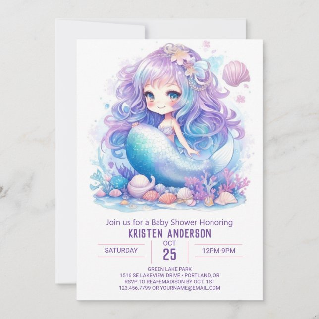 Invitation Baby shower de sirène (Devant)