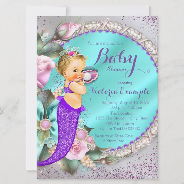 Invitation Baby shower de sirène (Devant)