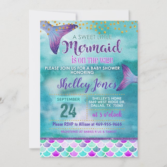 Invitation Baby shower de sirène (Devant)
