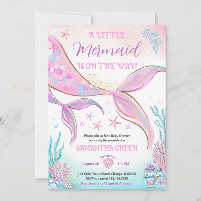 Invitation Baby shower de sirène (Devant)