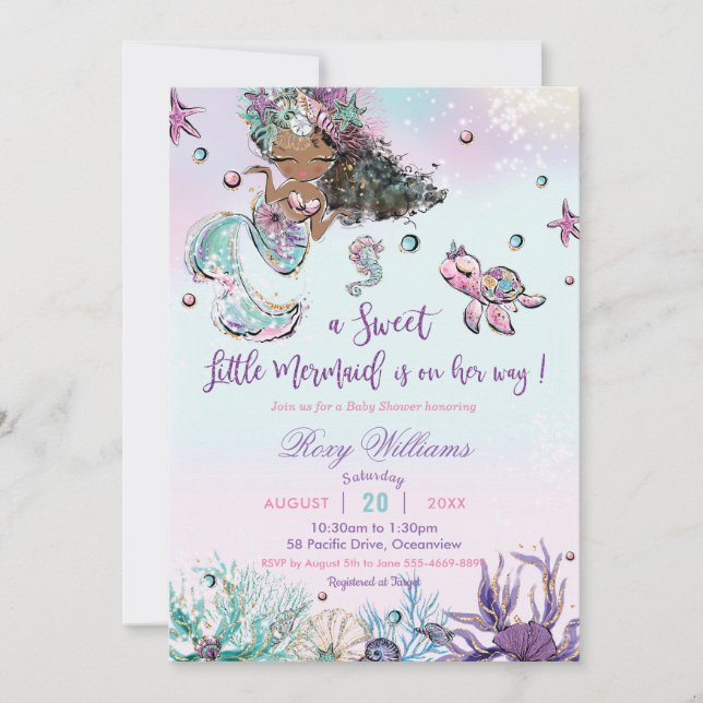 Invitation Baby shower de sirène de peau foncée sous la Sea G (Devant)